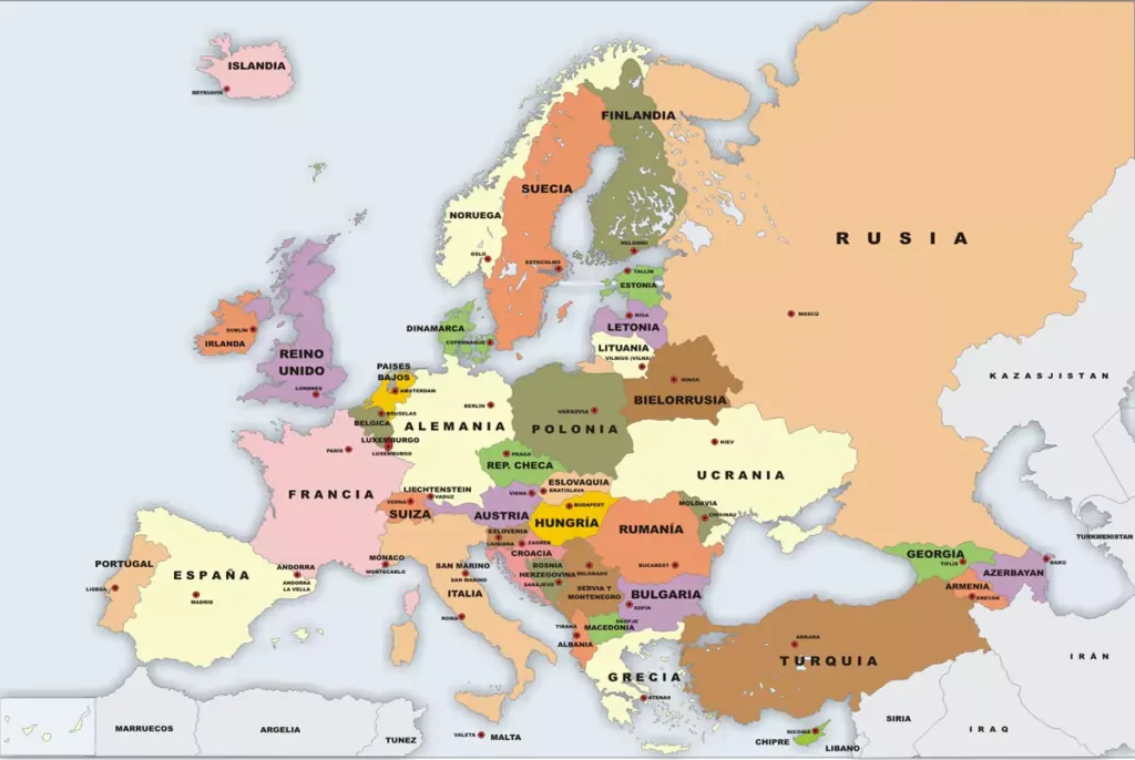 Mapa de los Países de Europa
