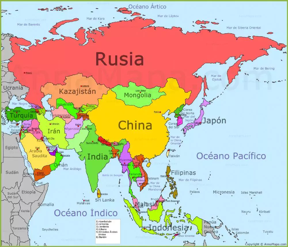 Mapa de los paises de Asia