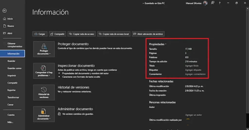 Cómo saber el tamaño de un documento de Word o PowerPoint
