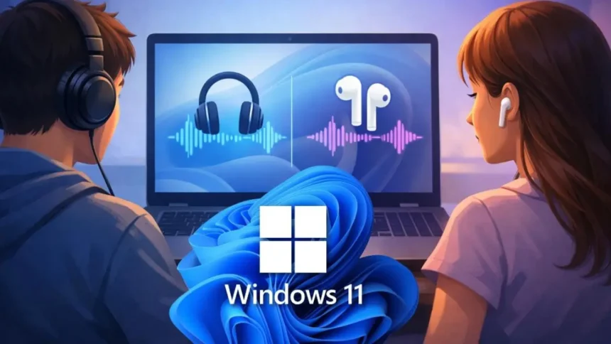 Windows 11 añade una nueva función que permite que dos personas escuchen simultáneamente el audio del PC con sus propios auriculares
