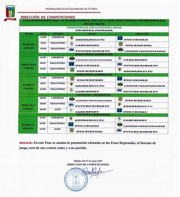 La Federación Ecuatoguineana de Fútbol publica el calendario oficial de