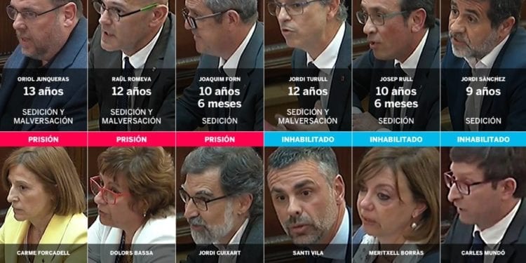 Sentencia del ‘procés’: penas de 9 a 13 años para Junqueras y los otros líderes por sedición y malversación