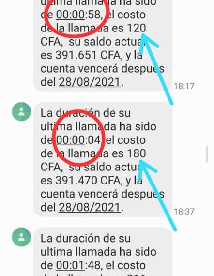 Mensajes enviados por la compañía a los usuarios después de una llamada